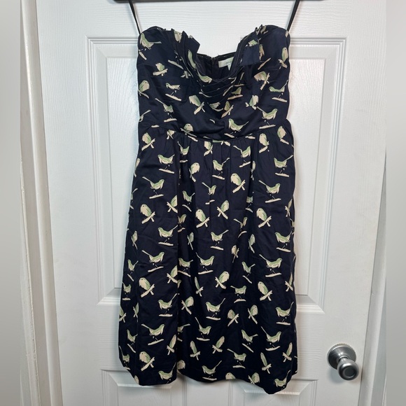 Porridge Dresses & Skirts - Anthro Porridge Bird Print Strapless Mini Dress Navy Cotton Size 4